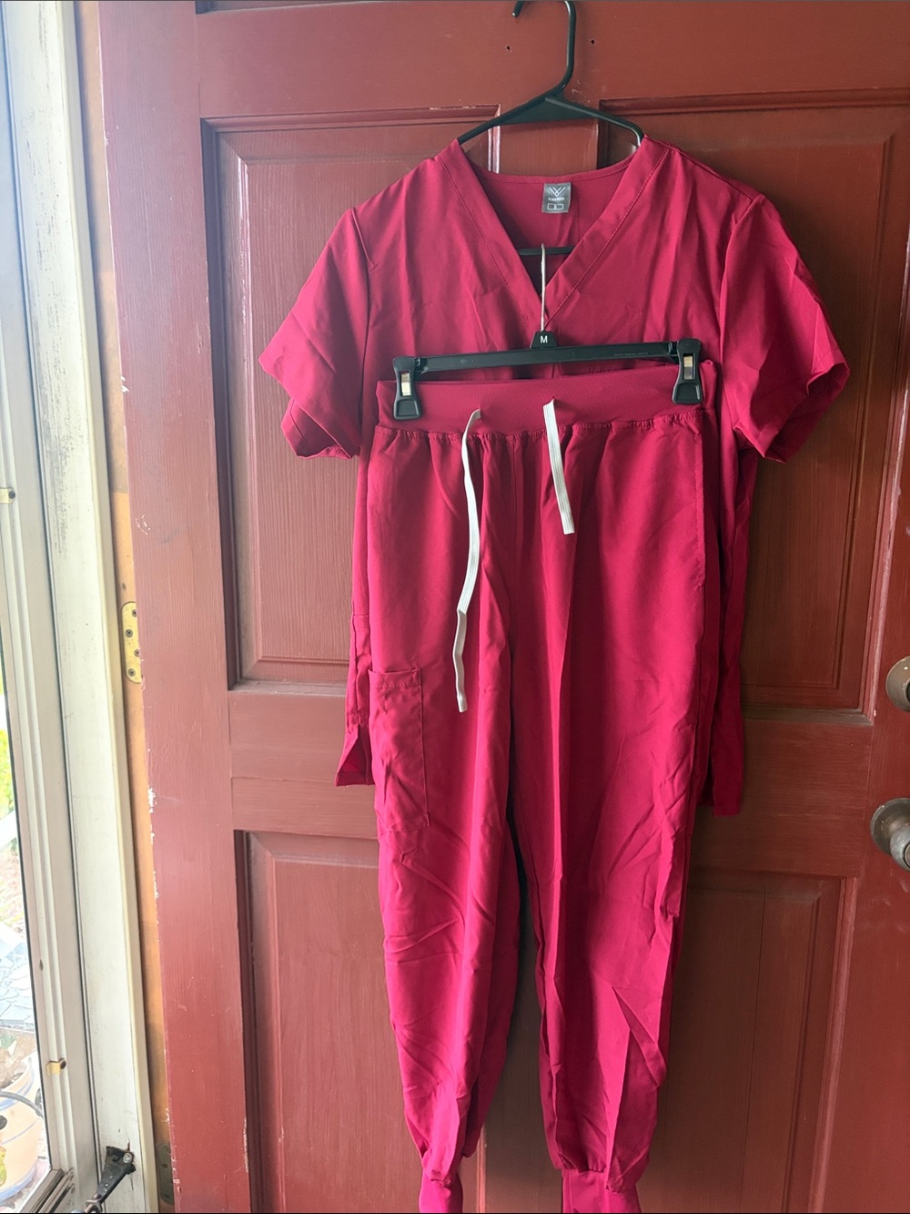 Women's V-Neck Scrub Set in Berry